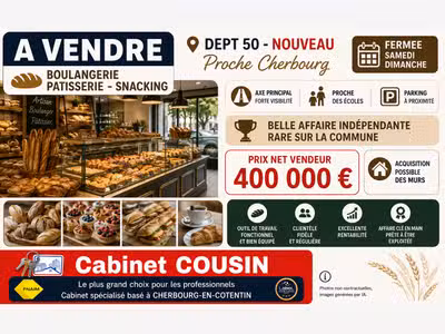 Vente boulangerie pâtisserie snack à Octeville