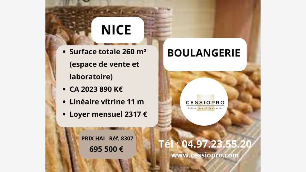 Vend boulangerie patîsserie sandwicherie à Nice