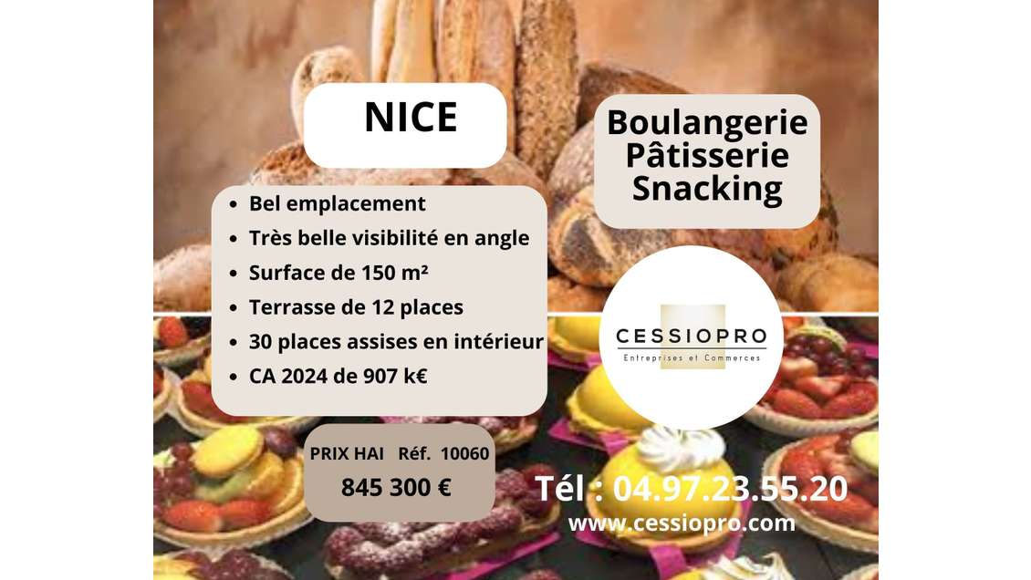 Cède boulangerie pâtisserie snacking en angle Nice