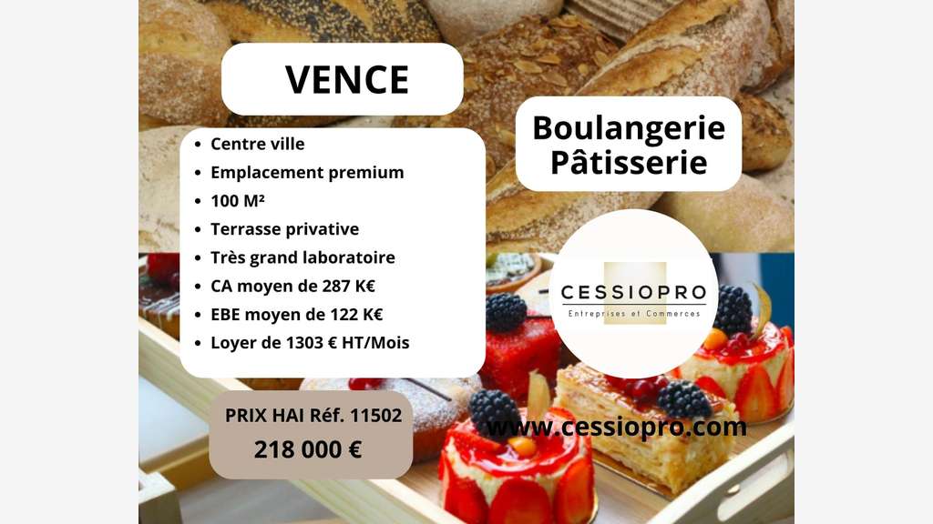 AV boulangerie pâtisserie 100m² + terrasse à Vence