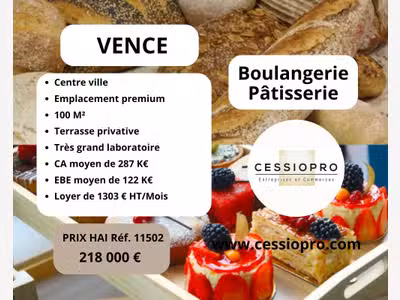 AV boulangerie pâtisserie 100m² + terrasse à Vence