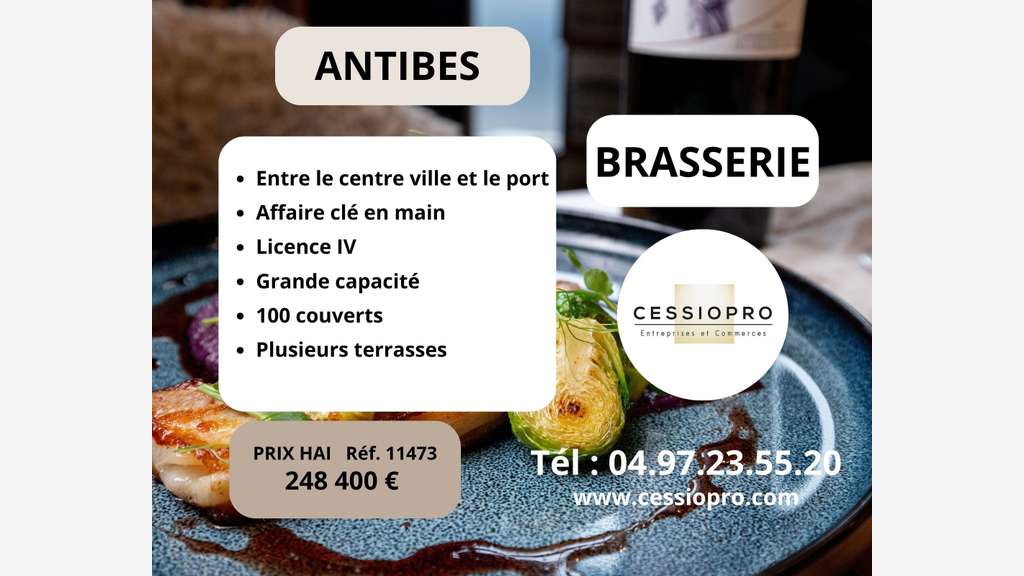 Vente brasserie clé en main licence IV à Antibes
