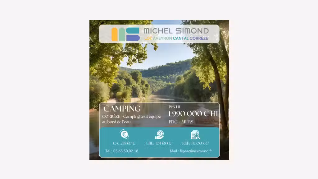 Vente camping nature au bord de l'eau en Corrèze
