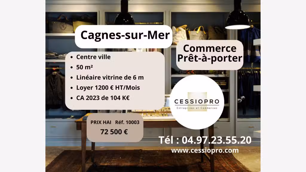 Vente commerce de prêt porter 50m² Cagnes sur Mer