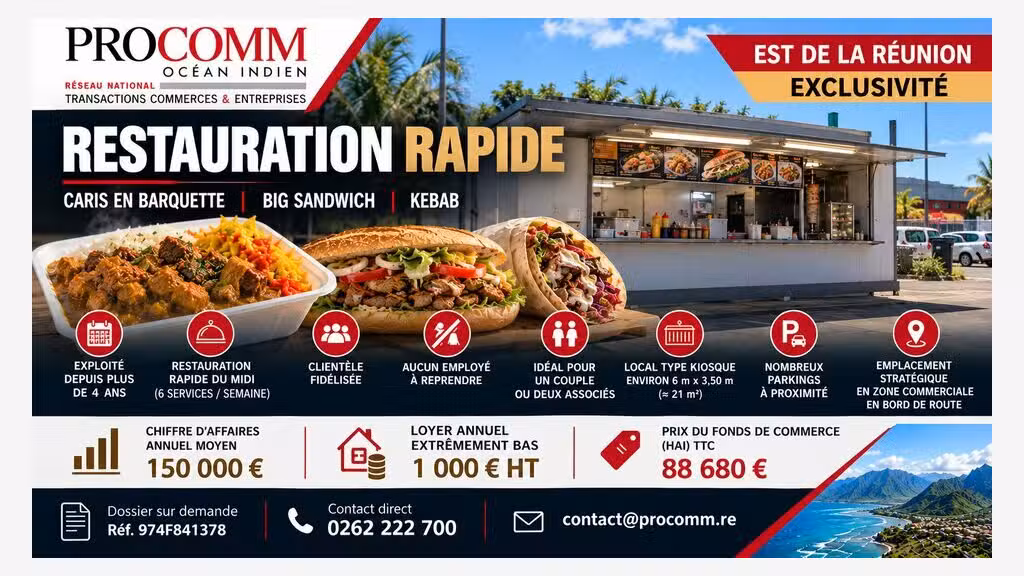FDC restauration rapide à vendre Est de la Réunion
