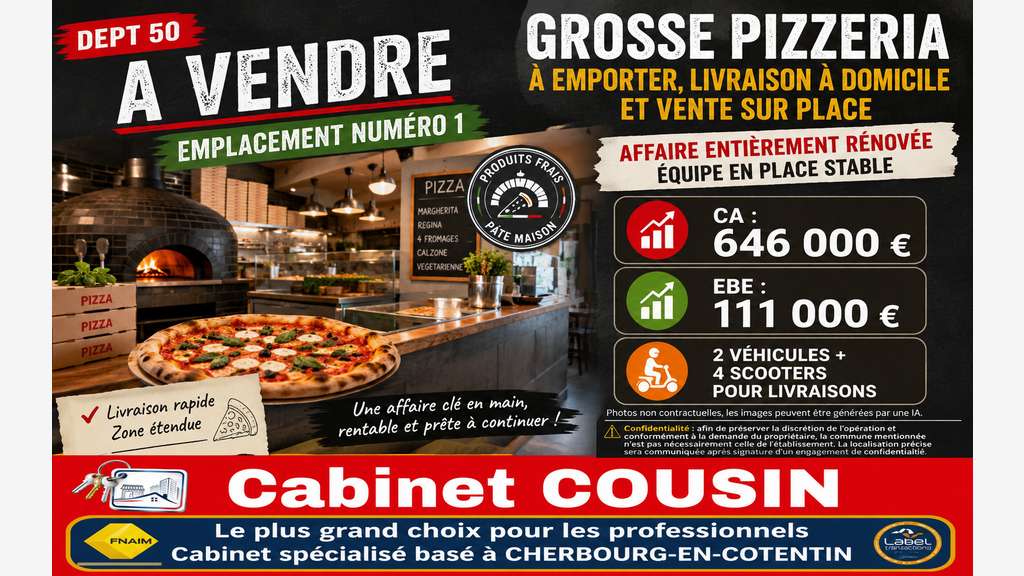 Vente pizzeria rénovée sur empl n°1 Cherbourg