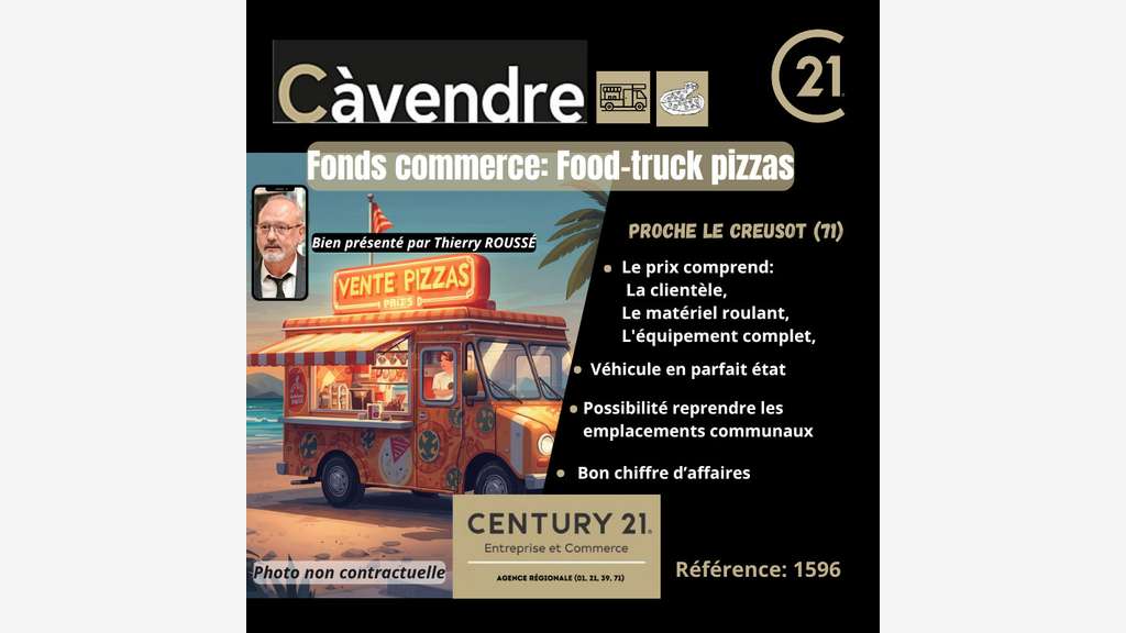 Vente FDC food truck pour vente pizzas Le Creusot