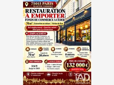 Vente restauration rapide à Paris 75015 Commerce 