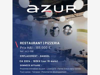 VENTE Restaurant Pizzeria Licence 4 à Bandol