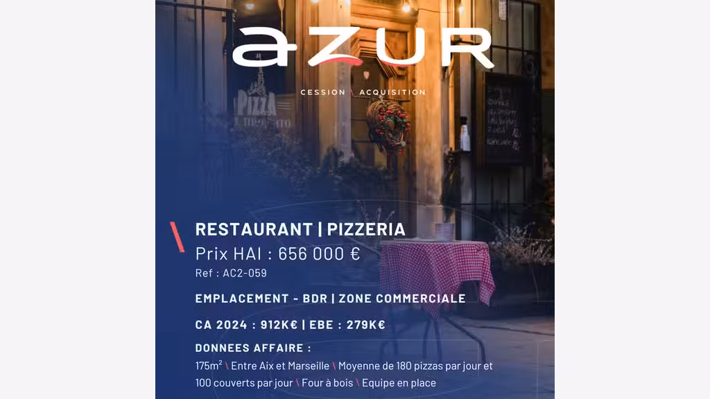 VENTE Restaurant Pizzeria en zone commerciale