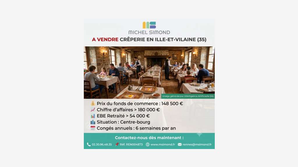 A vendre crêperie en centre-bourg à 30km de Rennes