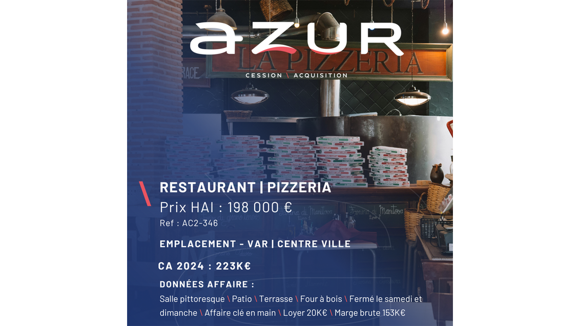 VENTE Restaurant Pizzeria avec patio dans le Var