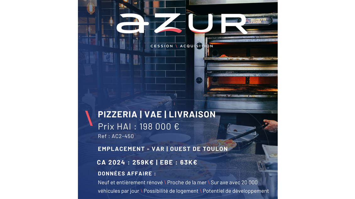 VENTE Pizzeria VAE et Livraison dans le Var