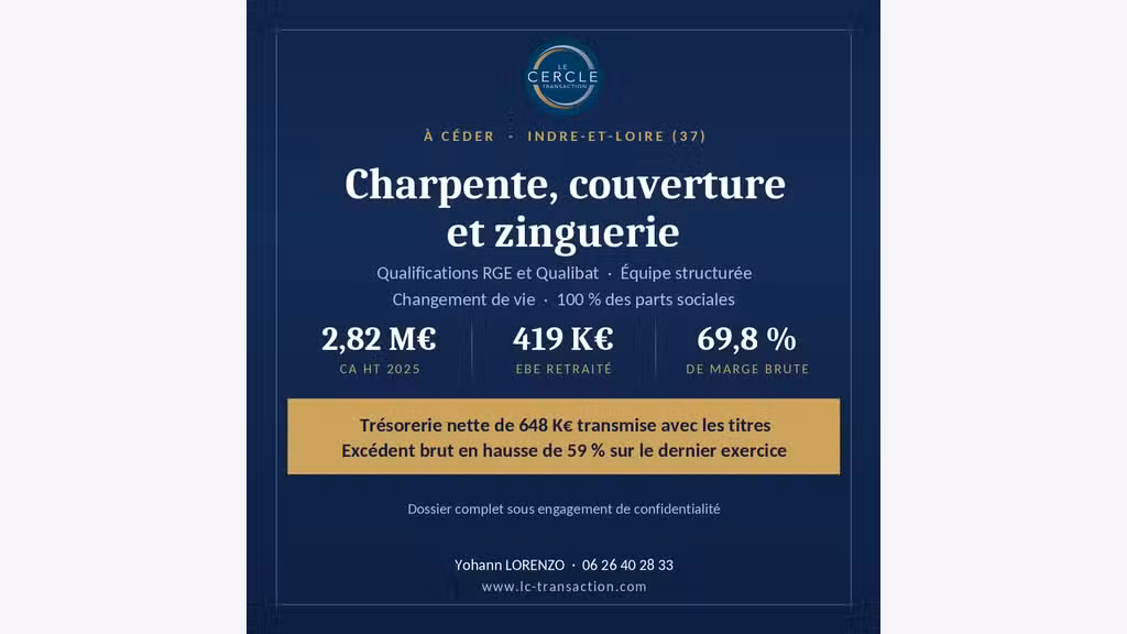 Charpente et couverture 37 – EBE R. 419 K€