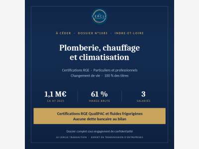 Plomberie chauffage clim 37 – 1,1 M€ CA