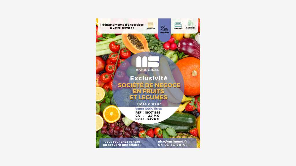 Vente société de négoce fruits légumes dept 06