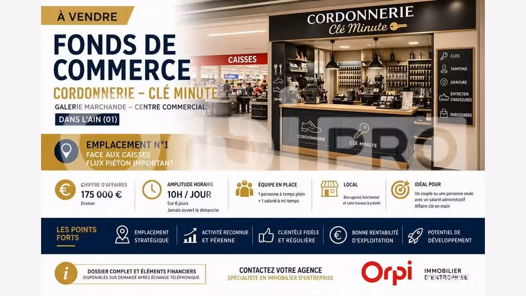 FDC cordonnerie clé à vendre galerie marchande Ain