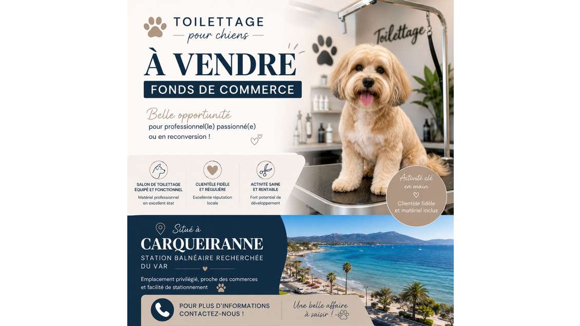 A vendre FDC toilettage canins à Carqueiranne