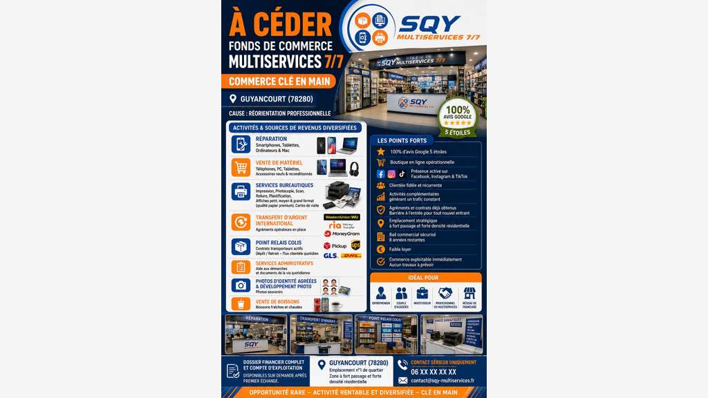 À VENDRE – FONDS DE COMMERCE BOUTIQUE MULTISERVICE