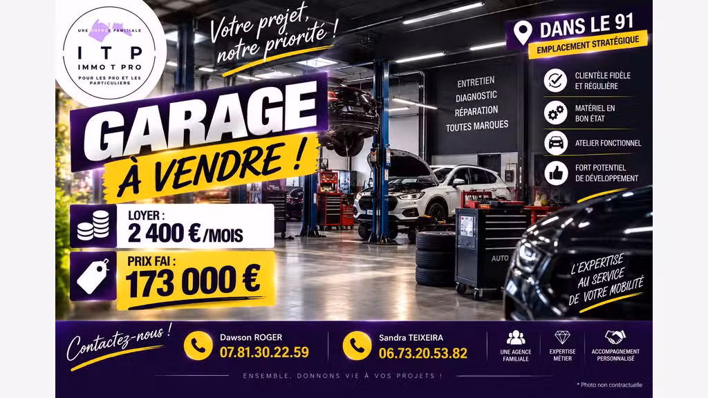 Vente beau garage automobile en péri d'Athis-Mons