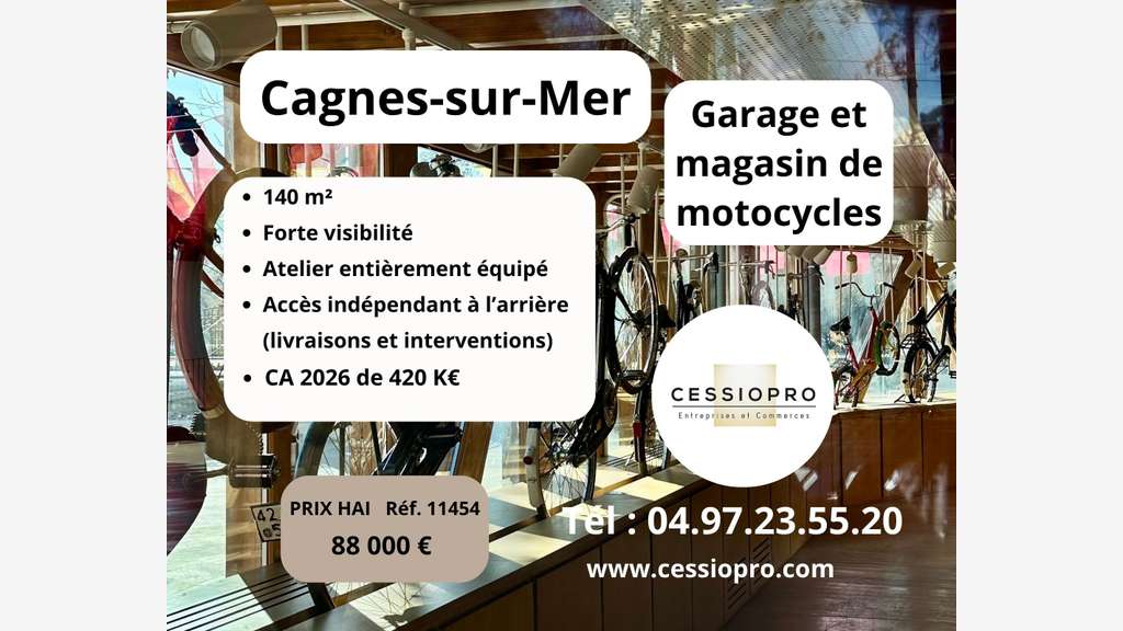 Vente garage et magasin de motocycles Cagnes/mer