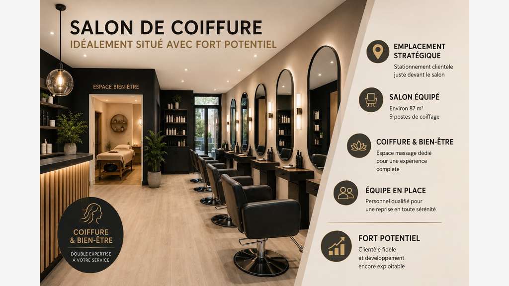 Vente salon de coiffure idéalement situé Chemillé