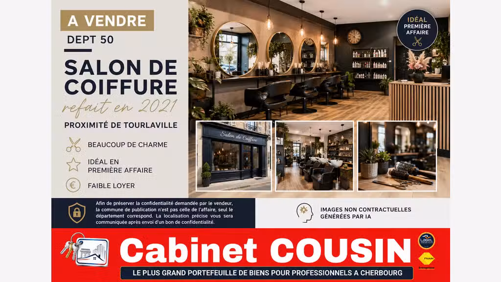 Vente salon de coiffure mixte proche  Tourlaville