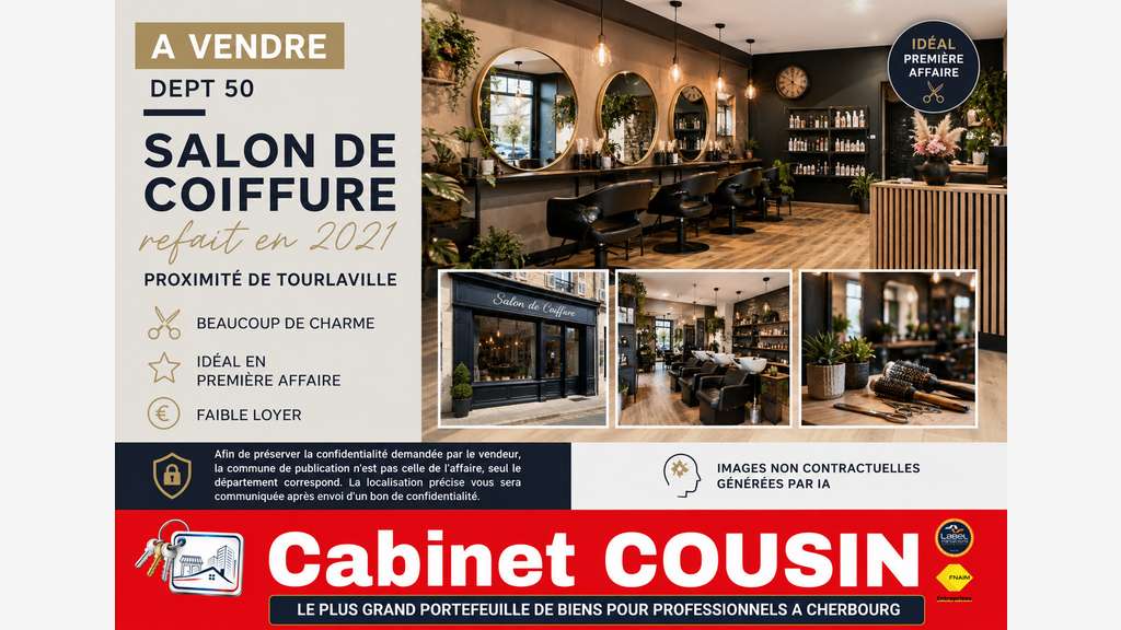 Vente salon de coiffure mixte proche  Tourlaville
