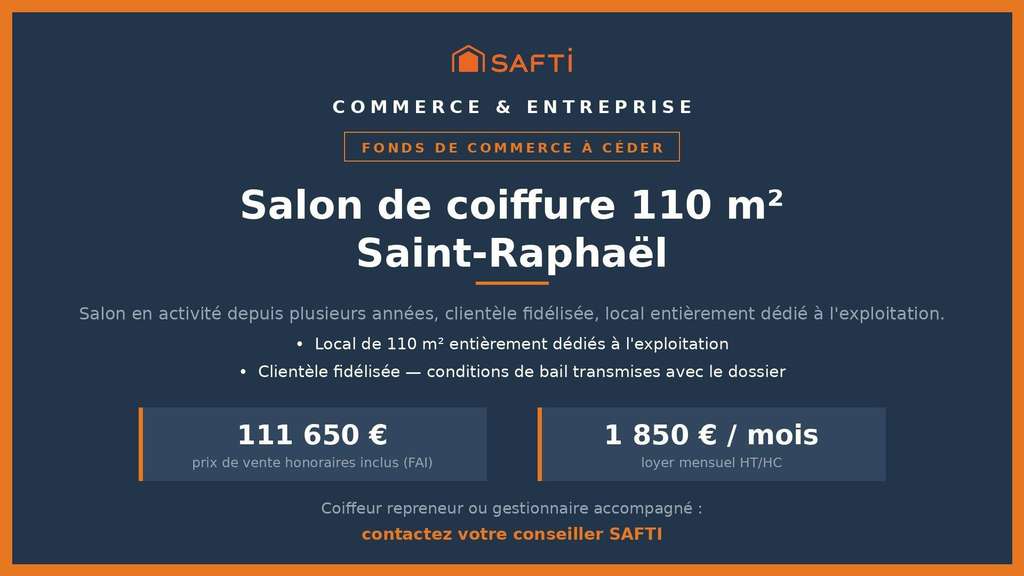 Vente salon de coiffure de 110m² à Saint-Raphaël