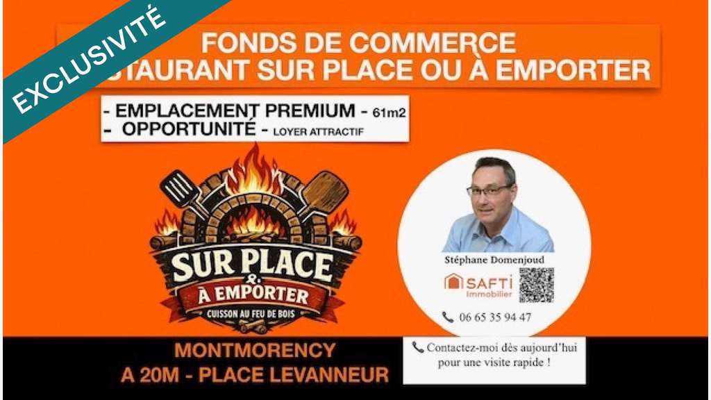 Vente restaurant au feu de bois centre Montmorency