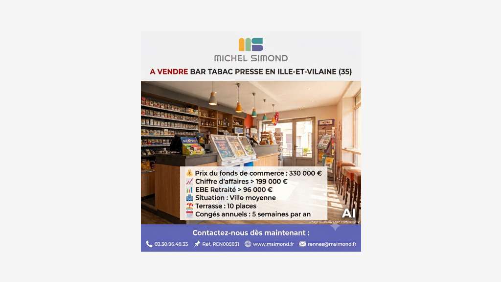 Vente bar tabac presse en ville EBE retraité 96k€