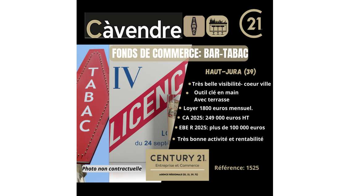 Vente bar tabac presse jeux dans le Haut Jura