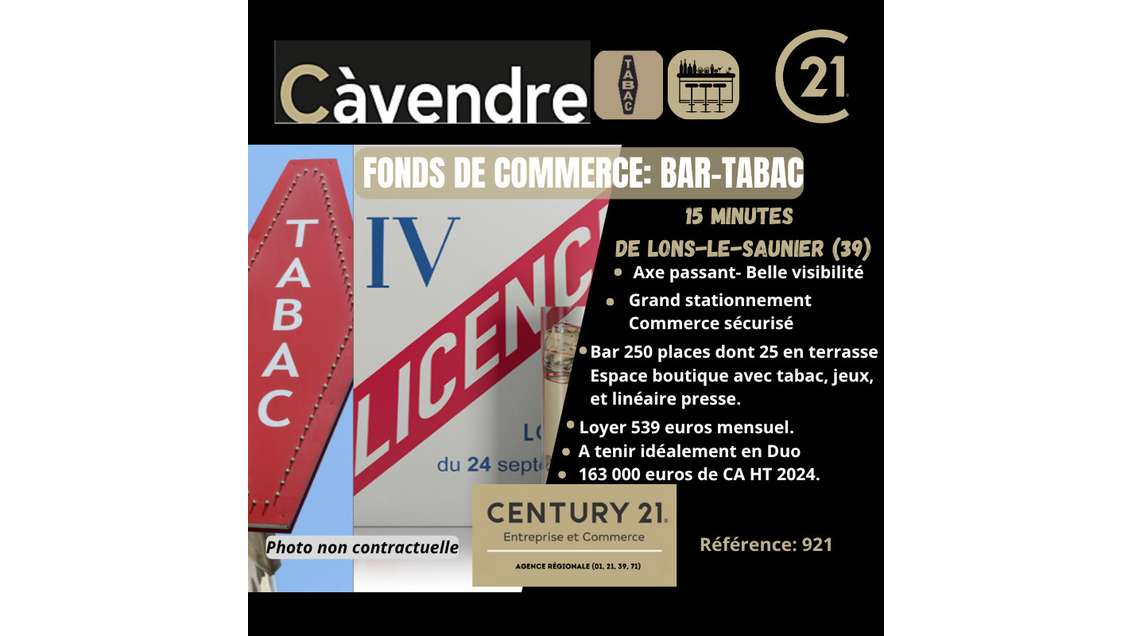 Vente bar tabac FDJ en centre village du Jura