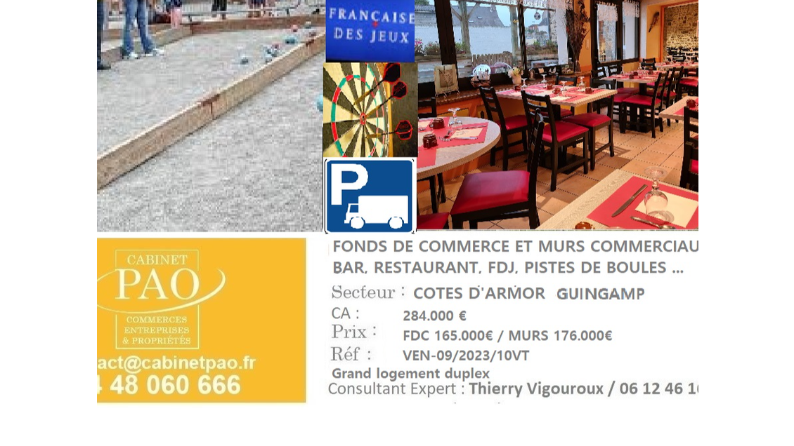 Vente fonds et murs bar restaurant FDJ dans le 22