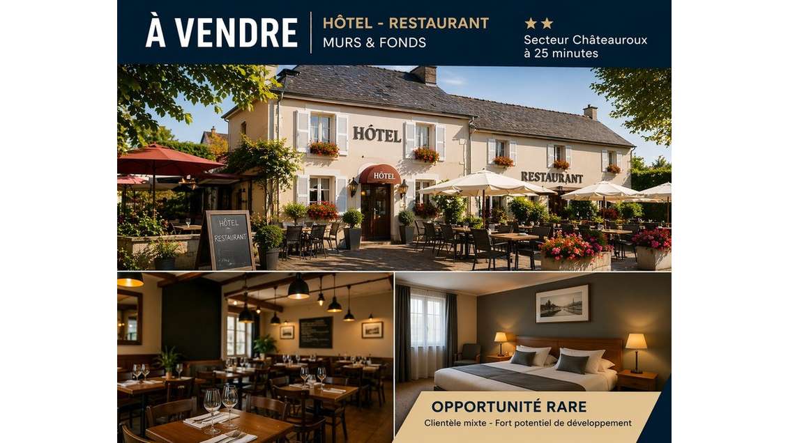 Cède hôtel restaurant 2* murs & fonds Châteauroux