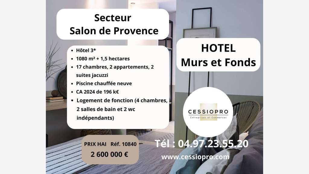 A vendre hôtel 3* murs et fonds Salon de Provence
