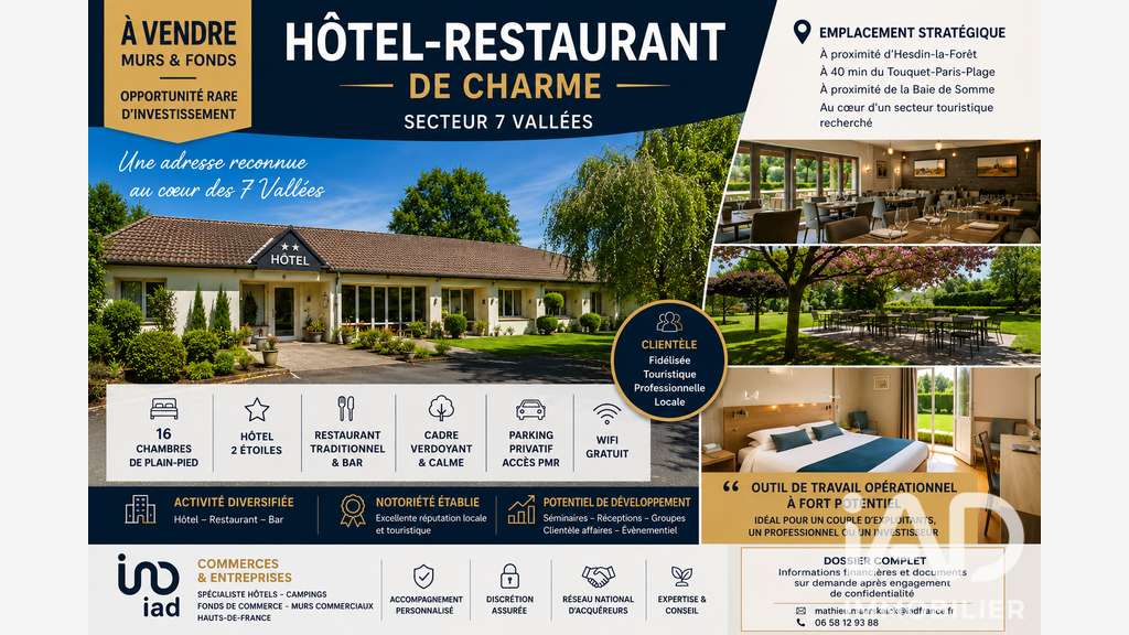 Vente hôtel restaurant 16 ch à Hesdin 7 vallées