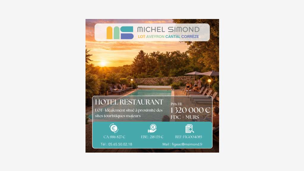 AV hôtel-restaurant de charme rénové dans le Lot