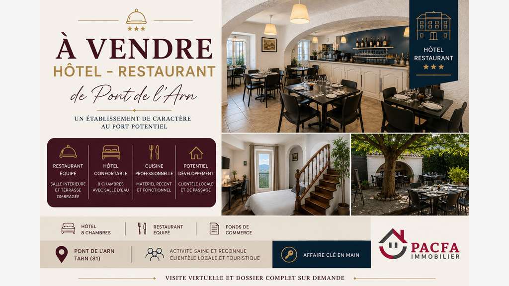 Vente hôtel 8 chmabres restaurant à Saint Baudille