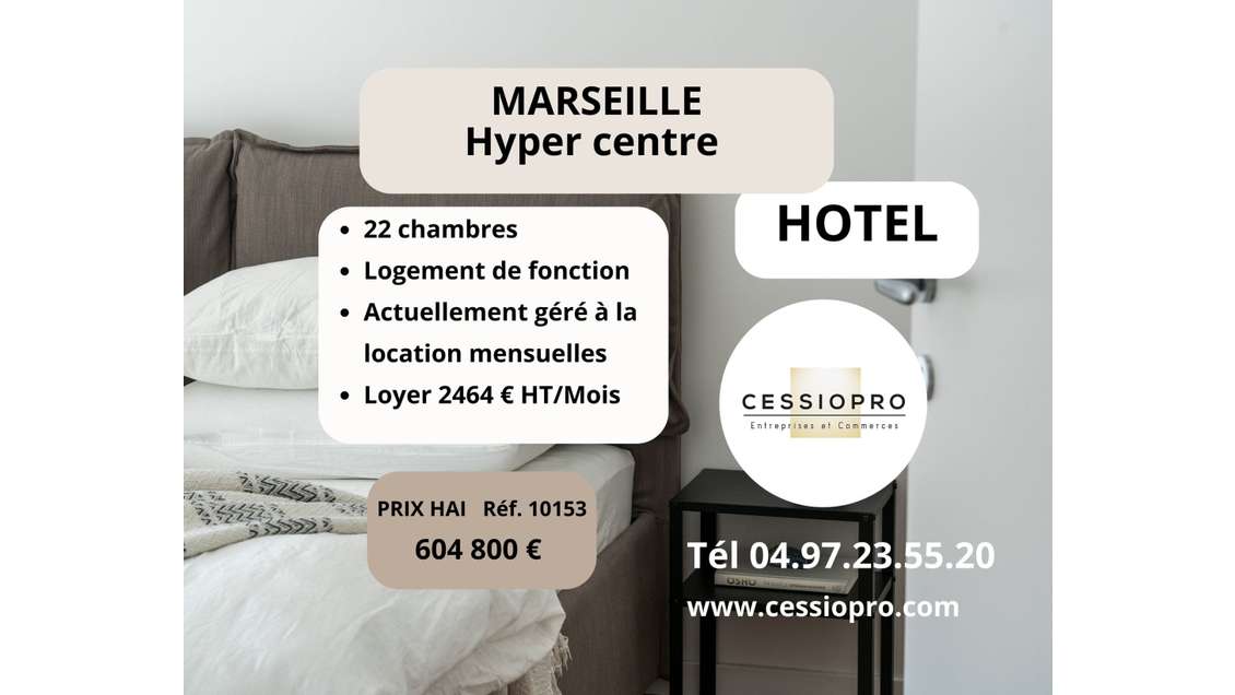Vente hôtels 22 chambres en Hypercentre Marseille