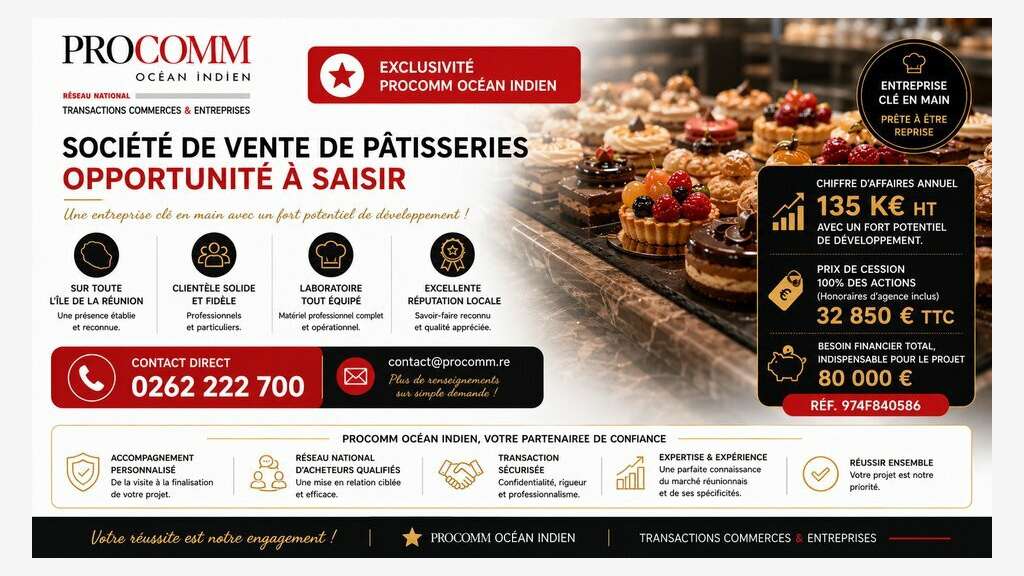 Pâtisserie 100 % des actions à vendre à Saint Paul