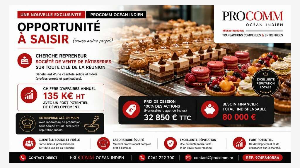 Pâtisserie 100 % des actions à vendre à Saint Paul