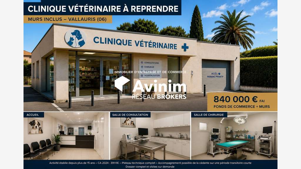 Clinique vétérinaire à reprendre à Vallauris 