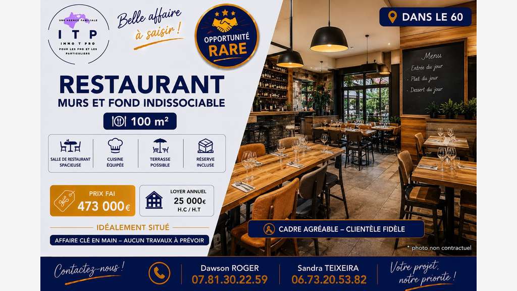 AV beau restaurant dans une jolie ville de l'Oise