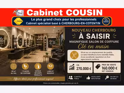 Vente salon de coiffure clé en main à Cherbourg