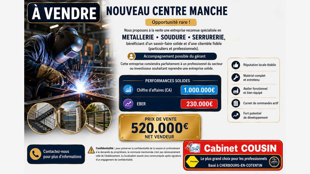 Vente serrurerie chaudronnerie en centre Manche