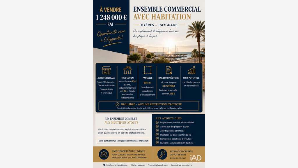 Vente murs & fonds empl exceptionnel à Hyères