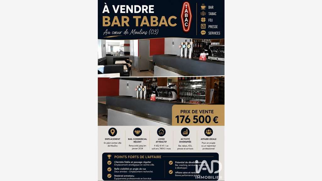 AV FDC bar tabac presse 70m² Moulins empl d'angle