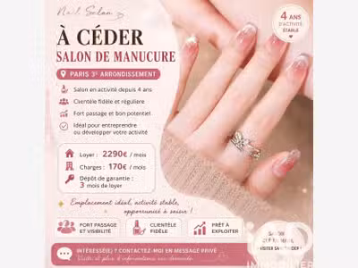 AV salon de manucure à Paris 75003 empl dynamique