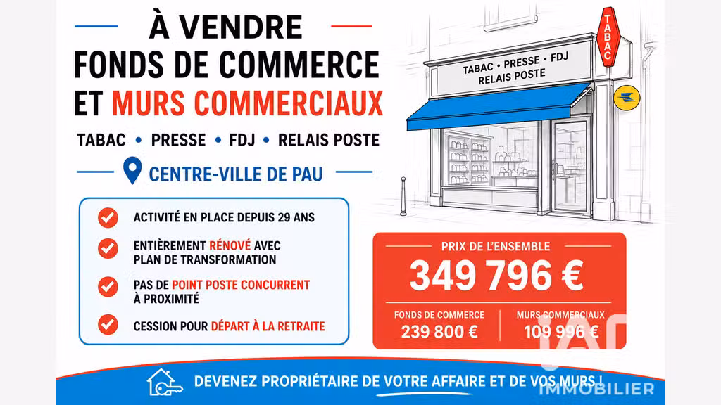 Vente murs + fonds tabac presse FDJ à Pau centre